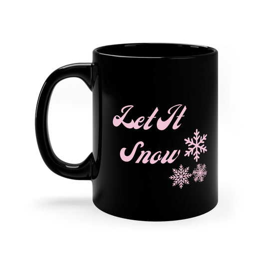 11oz Pink Let It Snow Black Ceramic Mug