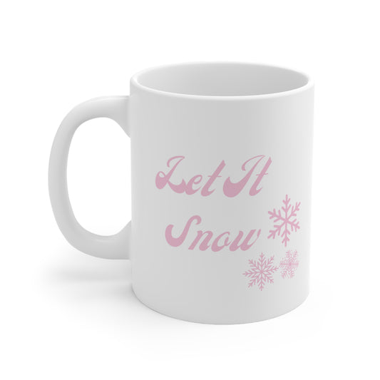 11oz Pink Let It Snow White Ceramic Mug